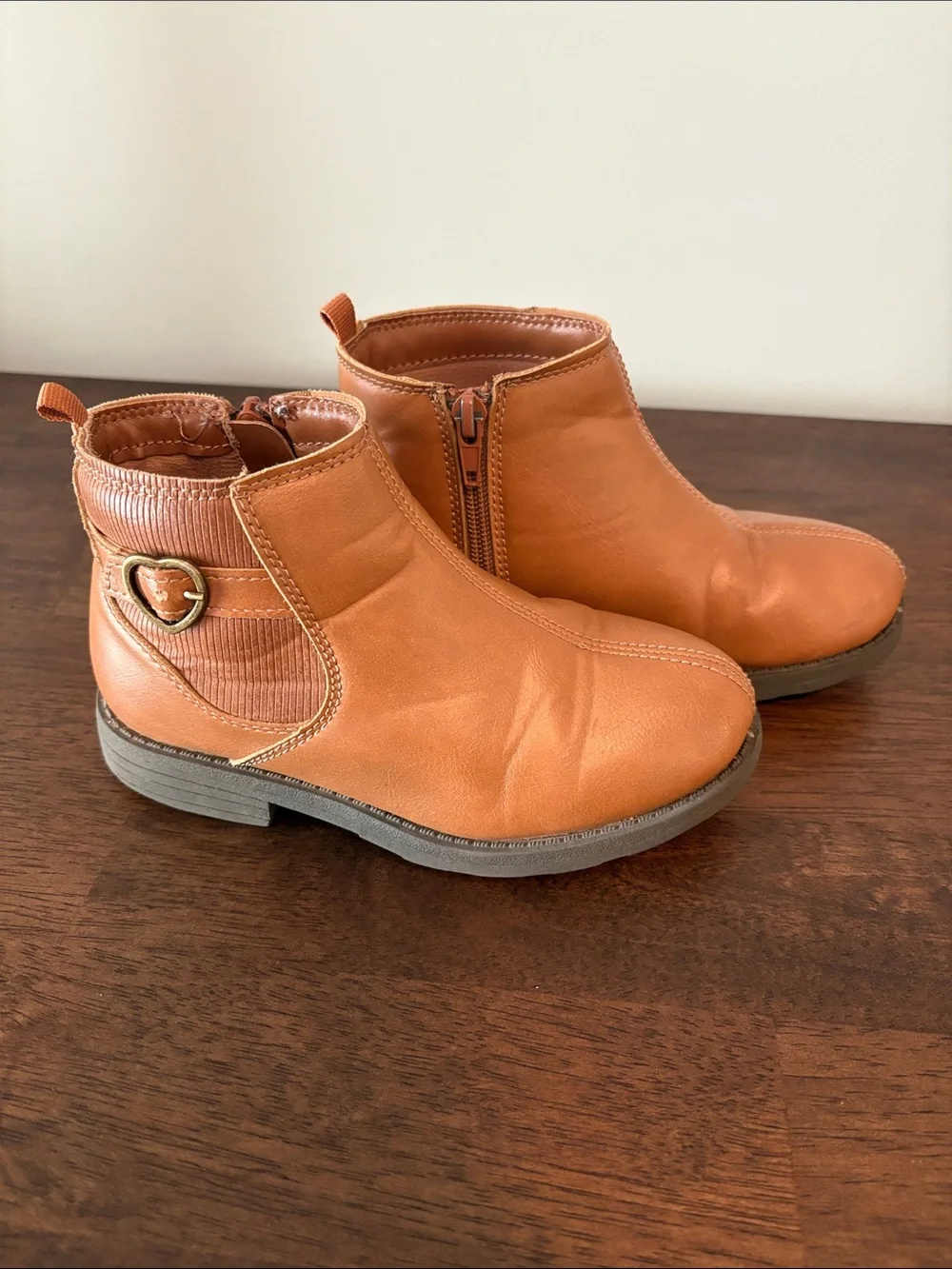 Kids Carters Tan Ankle Boots - Classic Zip-On Style